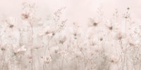 Poetic Soft Floral Petal Dust wallpaper mural close-up showing blush cosmos and wildflowers on a soft beige background