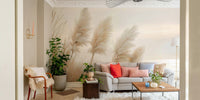 Poetry by the Sea mural with pampas grass and dusky sky

