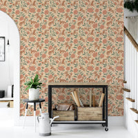 Whimsical wallpaper with floral and horse motifs

