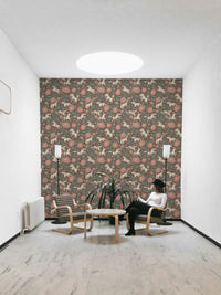 Illustrated floral wallpaper with ponies

