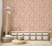 Horses and florals wallpaper in rustic tones