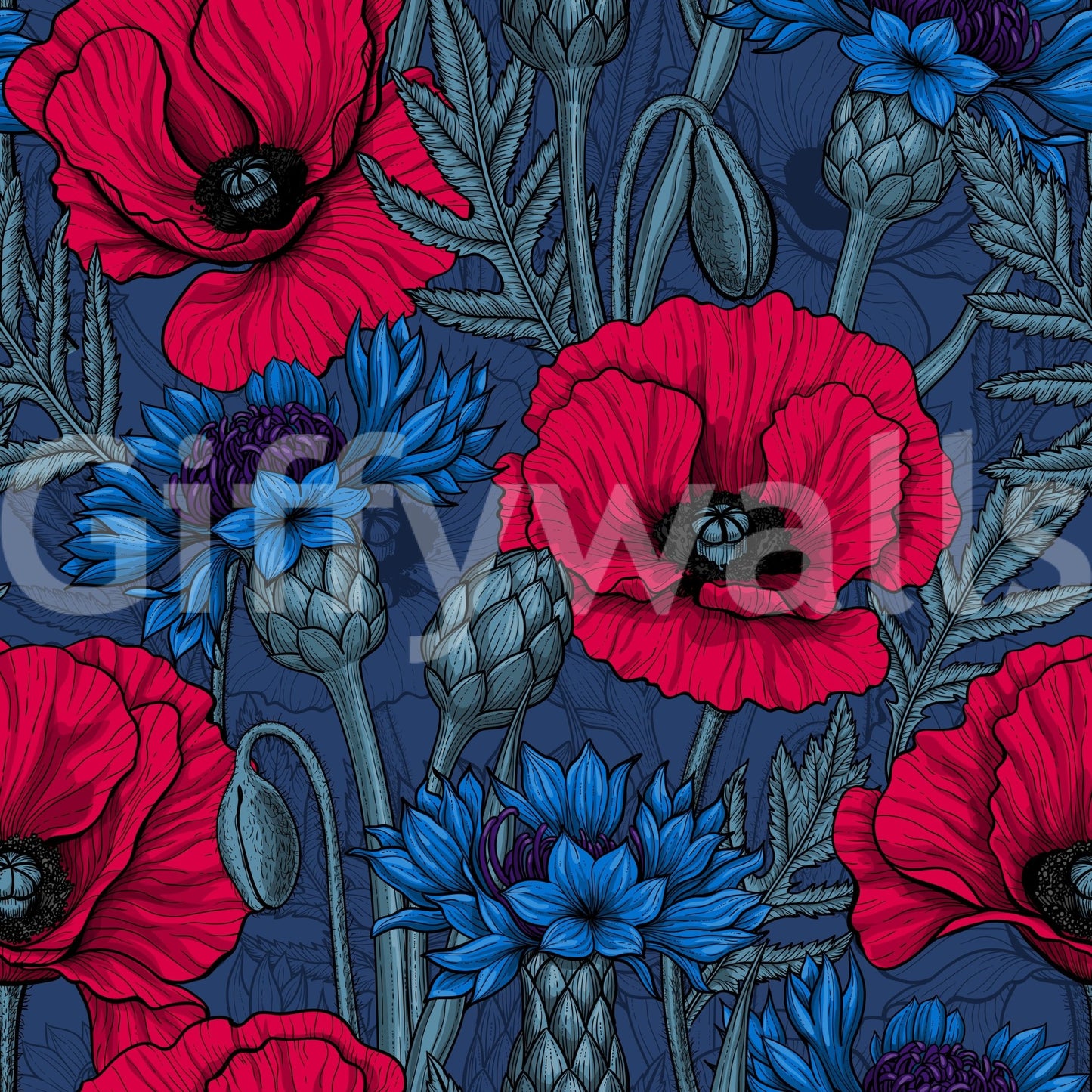 Eye-catching poppies and cornflowers wallpaper for walls

