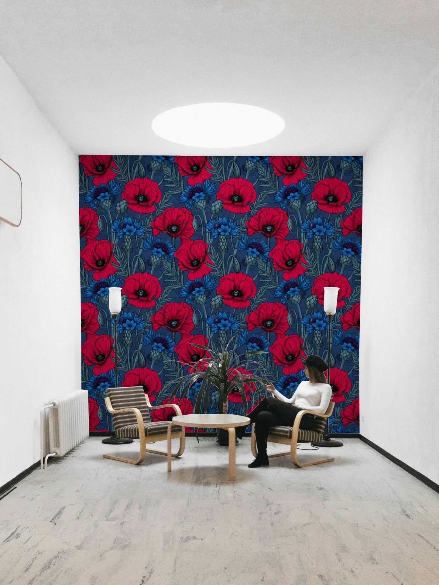 Bold poppies and cornflowers wallpaper for living rooms

