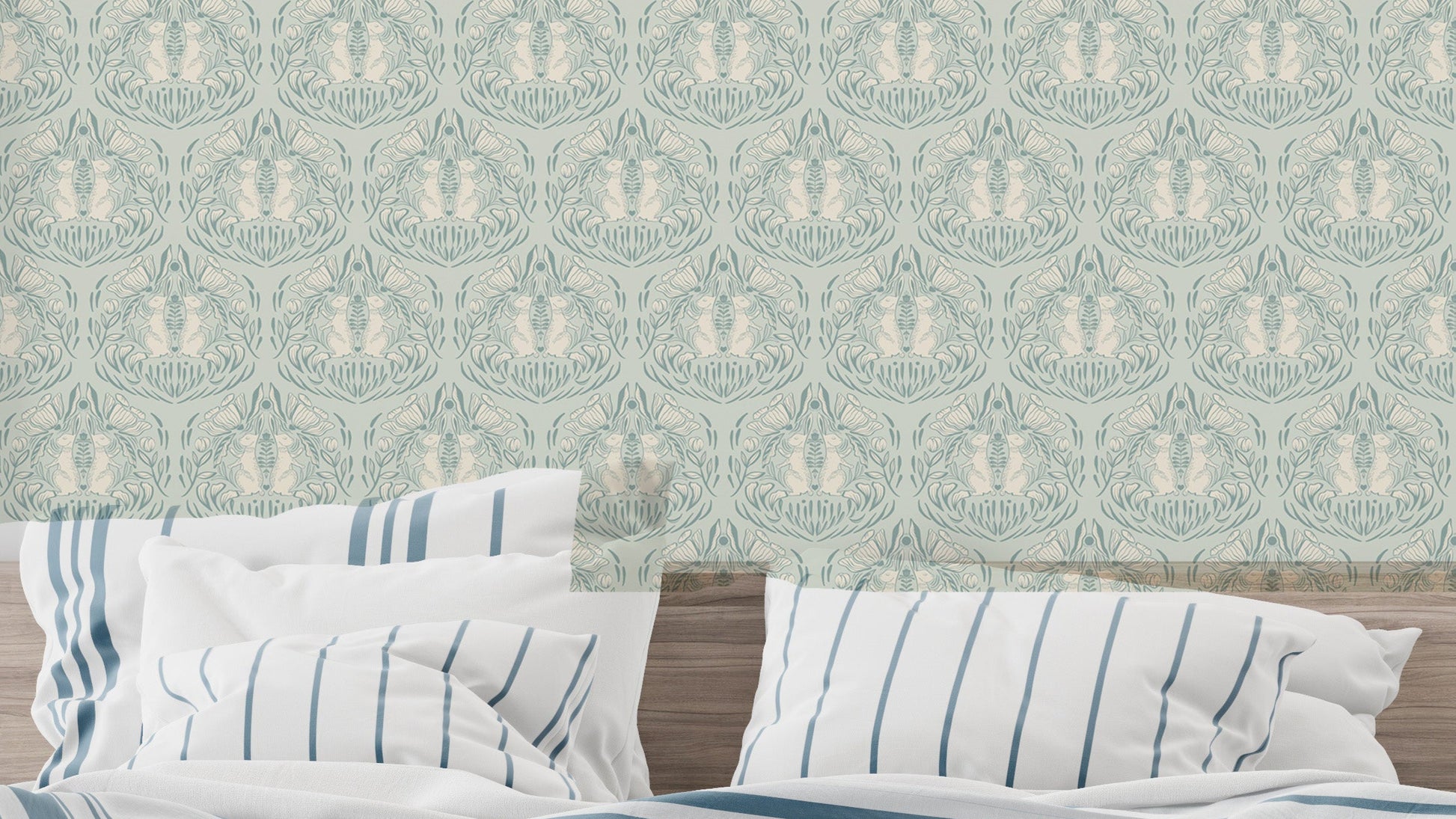 Poppy and the Hare wallpaper with misty meadow landscape

