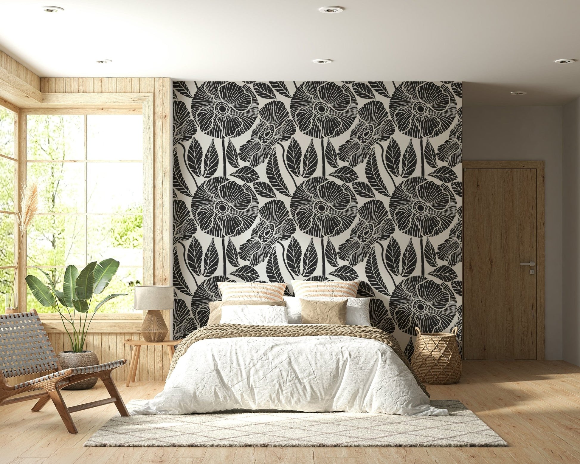 Minimalist Poppy Floral Modern Block wallpaper for an artistic feature wall.