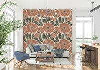 Light beige background suits Poppy Floral Modern Rustic Block accent wall mural.