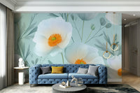 Features graceful poppy flowers in various stages of bloom.
