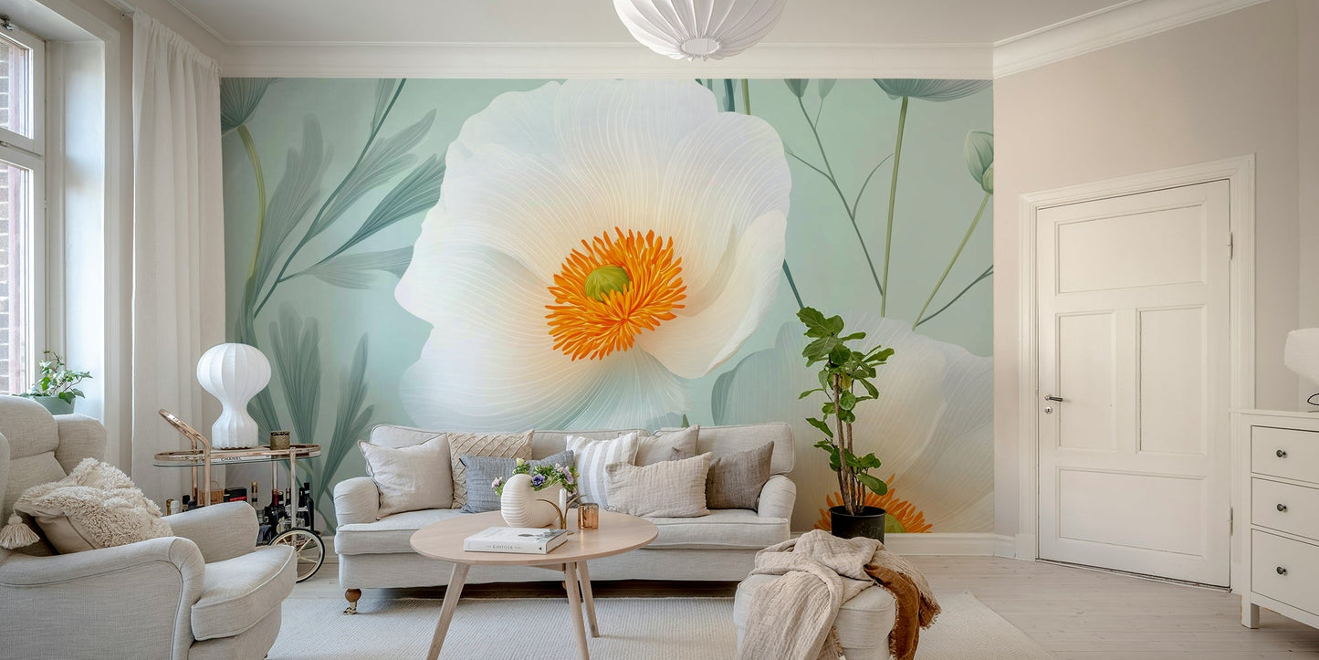 A vibrant yet peaceful floral wall mural.
