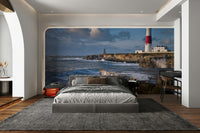 Portland Bill lighthouse wallpaper with dramatic ocean waves.


