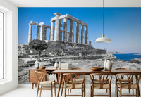 A cultural wallpaper portraying the legendary Poseidon Temple with its impressive Doric columns.
