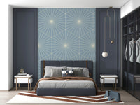 Clean linear fan design mural known as Powder Blue Radiance.