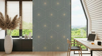 Elegant deco fan wallpaper called Powder Blue Radiance for tranquility.