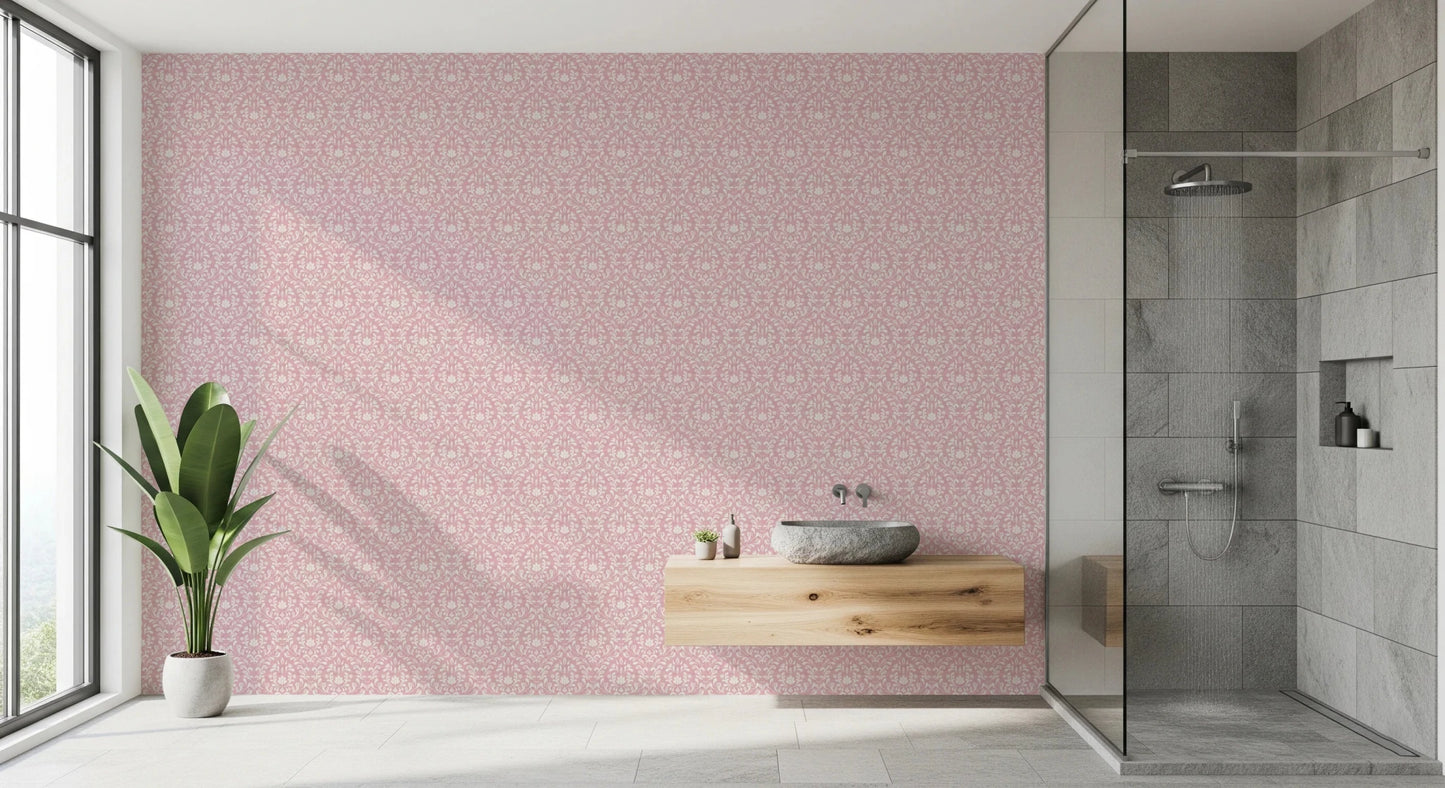 Powder Pink Bloom DAMASK Wallpaper⁠