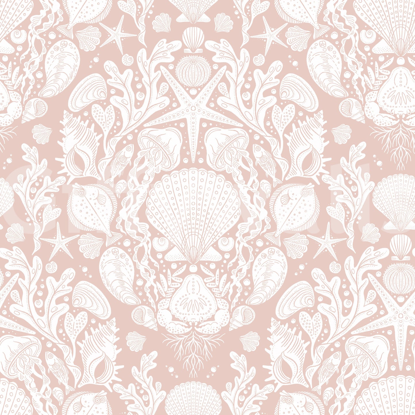 Deep Sea Damask in Powder White Wallpaper⁠