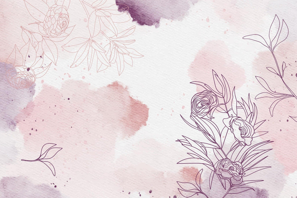 Pastel Pink Purple Watercolor Floral Wallpaper in your room — zoomed