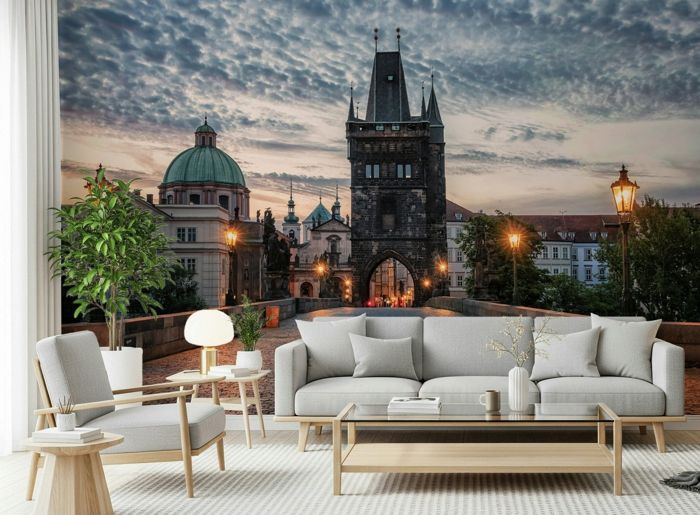 European architecture mural featuring Prague city wallpaper theme