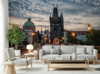 European architecture mural featuring Prague city wallpaper theme
