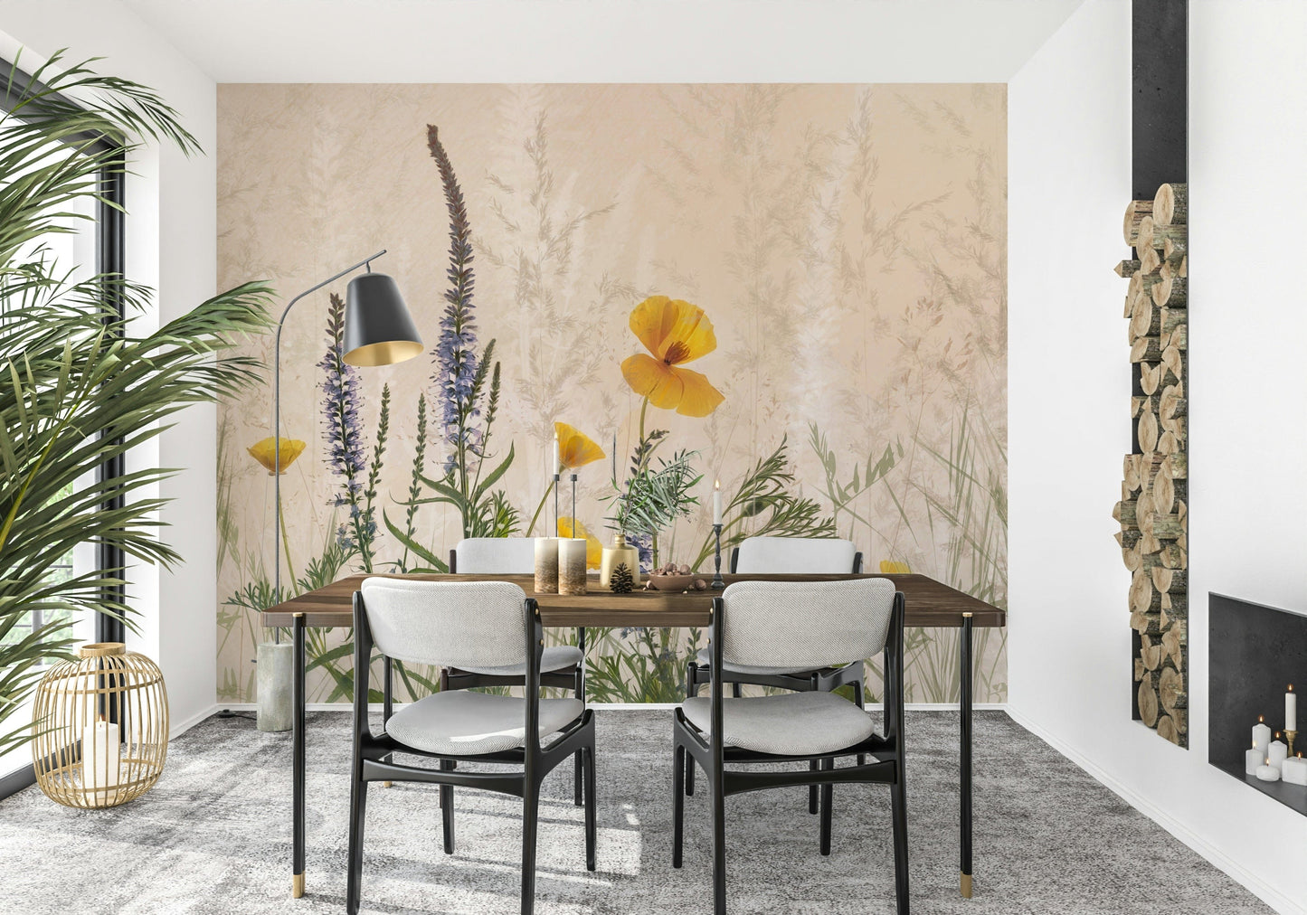 A classic floral wallpaper for walls with a wild theme.

