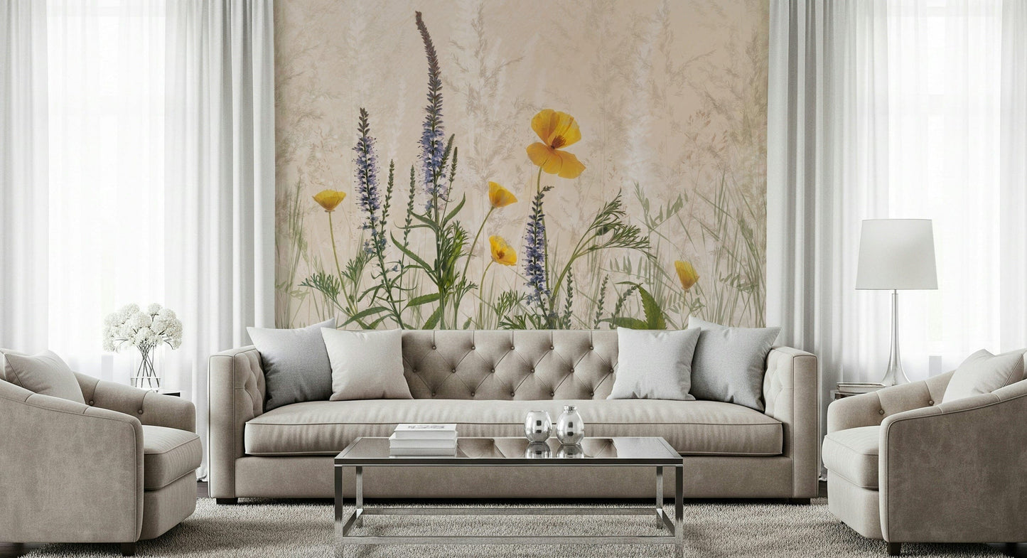 A contemplative floral pattern wallpaper mural for a feature wall.

