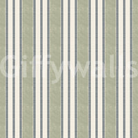 Preppy Grandmillenial ticking stripes-Green wallpaper close-up showing sage and navy stripe detail