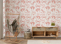 Preppy Pink Watercolor Bows wallpaper pattern print.
