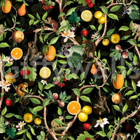 Tropical mural featuring monkeys and vibrant floral elements.

