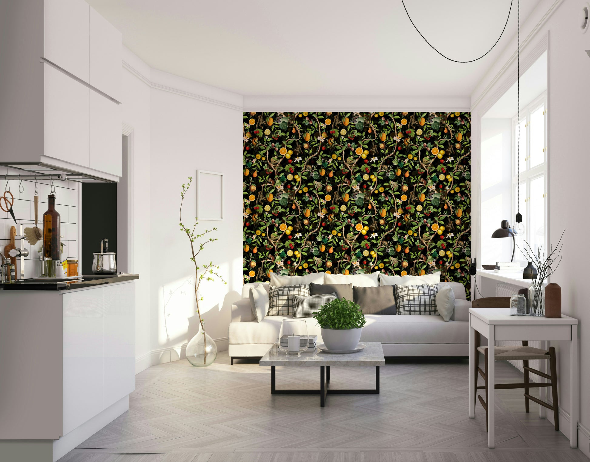 Primate Paradise design with monkeys, vines, and colorful blooms.

