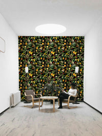 Wallpaper with lively monkeys, bright tropical flowers, and lush greenery.

