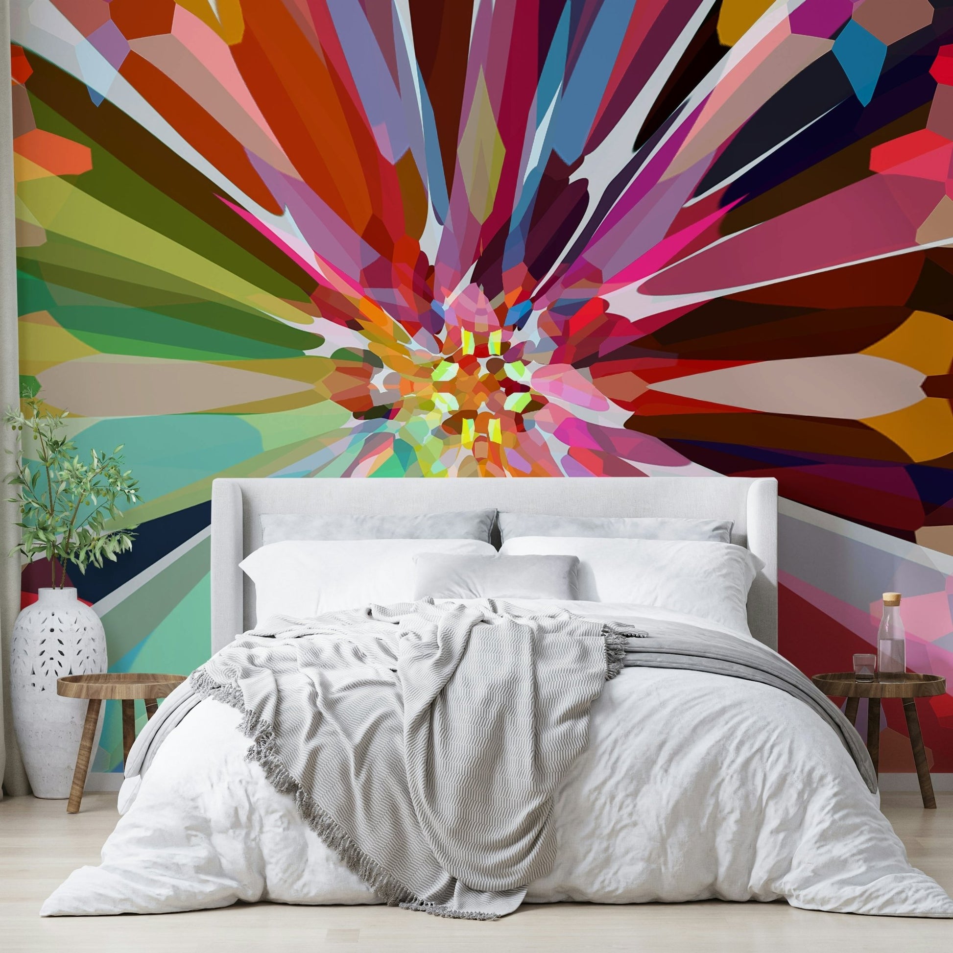 Energetic mural featuring prism-inspired gradients

