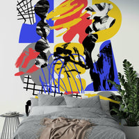 Bold prismatic wall mural with sharp angles and vivid colors

