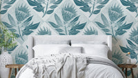 Protea Stamp Turquoise Wallpaper with vibrant floral design

