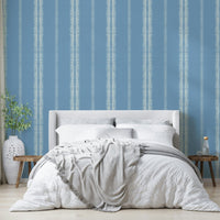 Subtle linen texture and French blue tones in boho striped design

