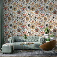 Vintage wildflower wallpaper with bold poppy blooms.

