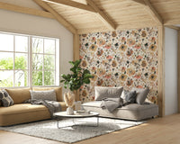 Wallpaper featuring colorful vintage-style poppies in spring hues.

