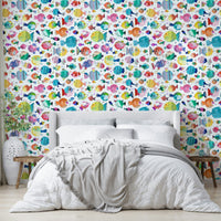 Kids wallpaper featuring fun underwater animals and ocean life.

