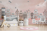 Beautiful pink blush town mural wallpaper
