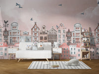 Whimsical sunset mural for girls' rooms
