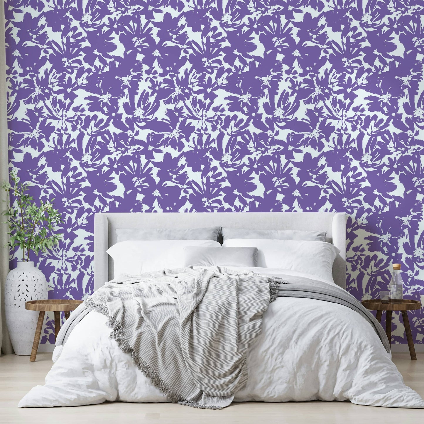 Close-up of a hand-painted, abstract floral pattern

