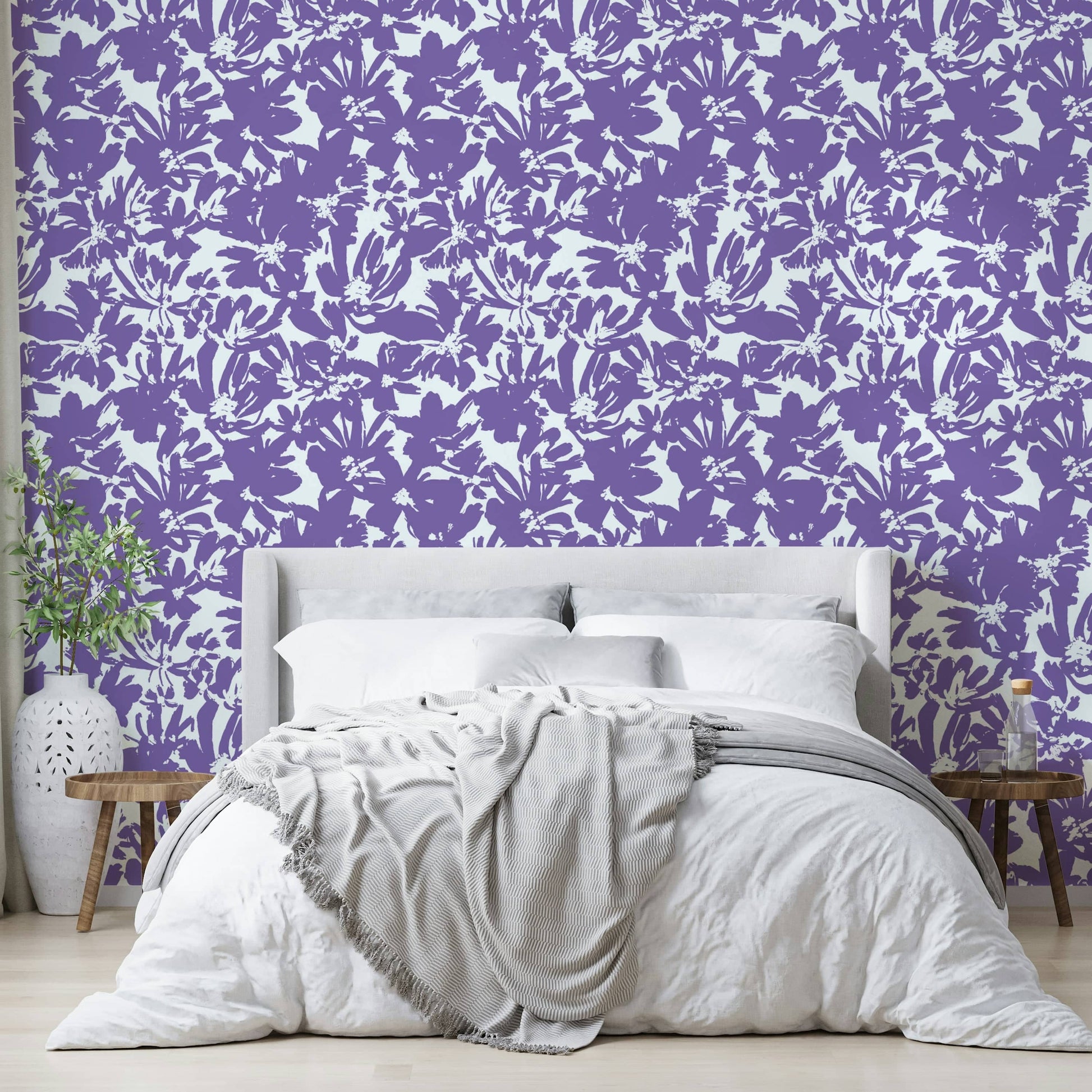 Close-up of a hand-painted, abstract floral pattern

