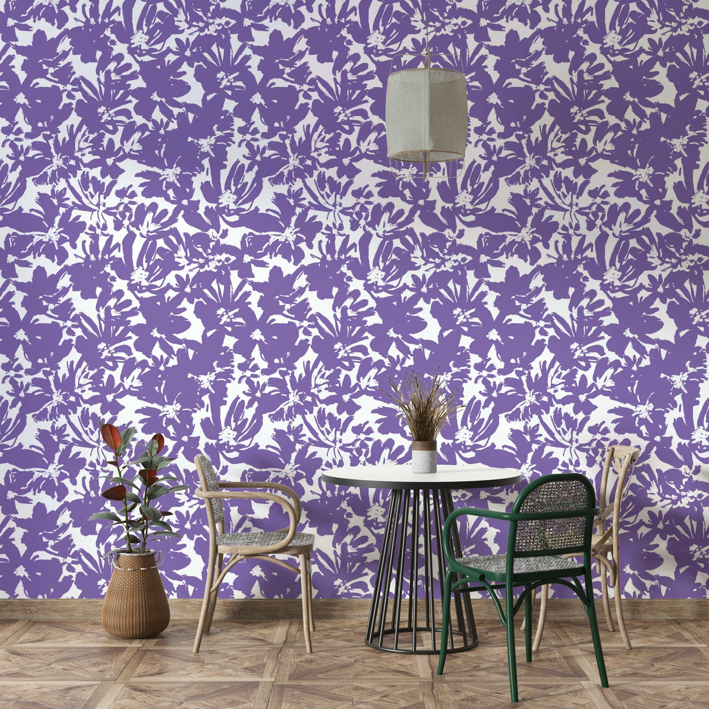 High-quality image of the painted purple flowers wallpaper

