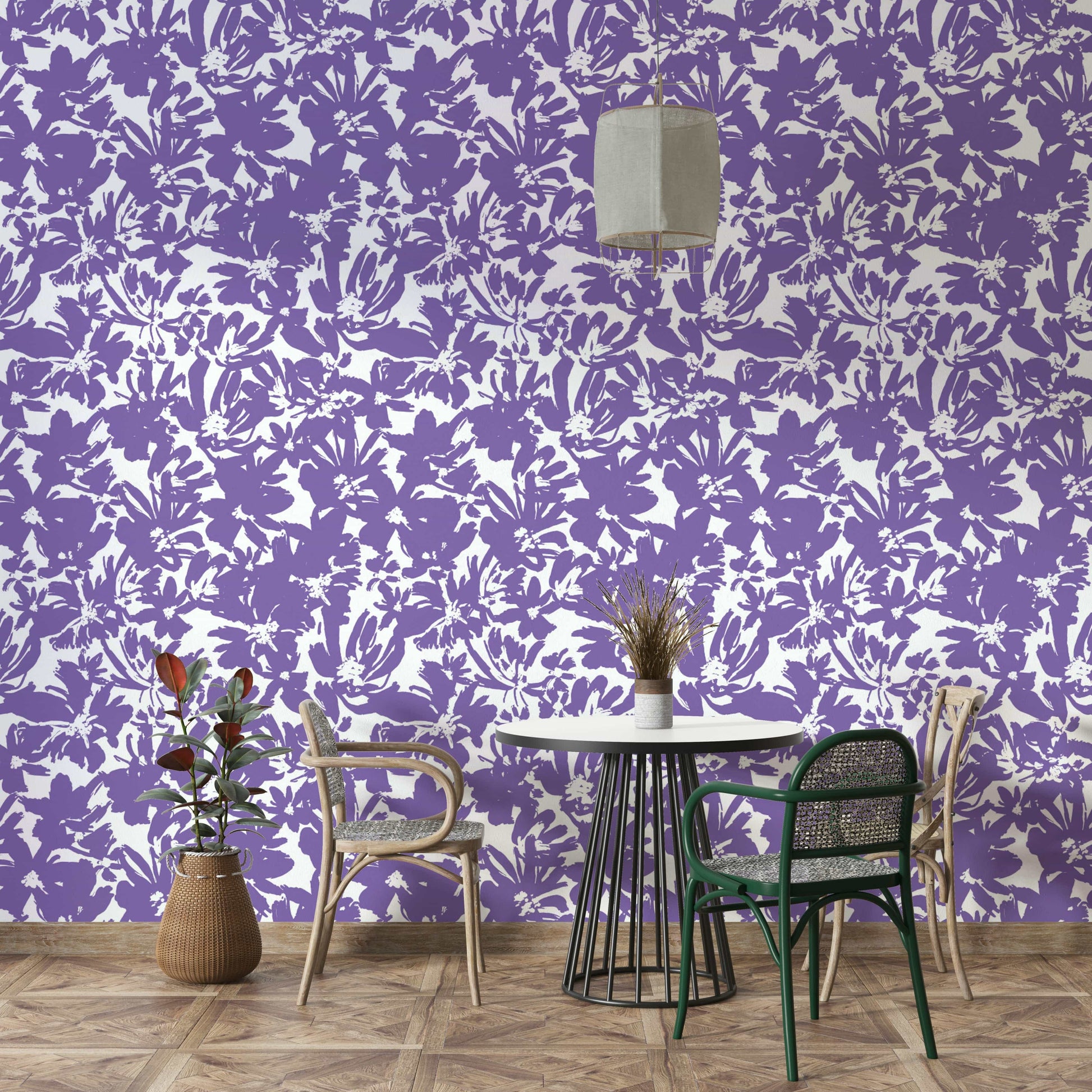 High-quality image of the painted purple flowers wallpaper

