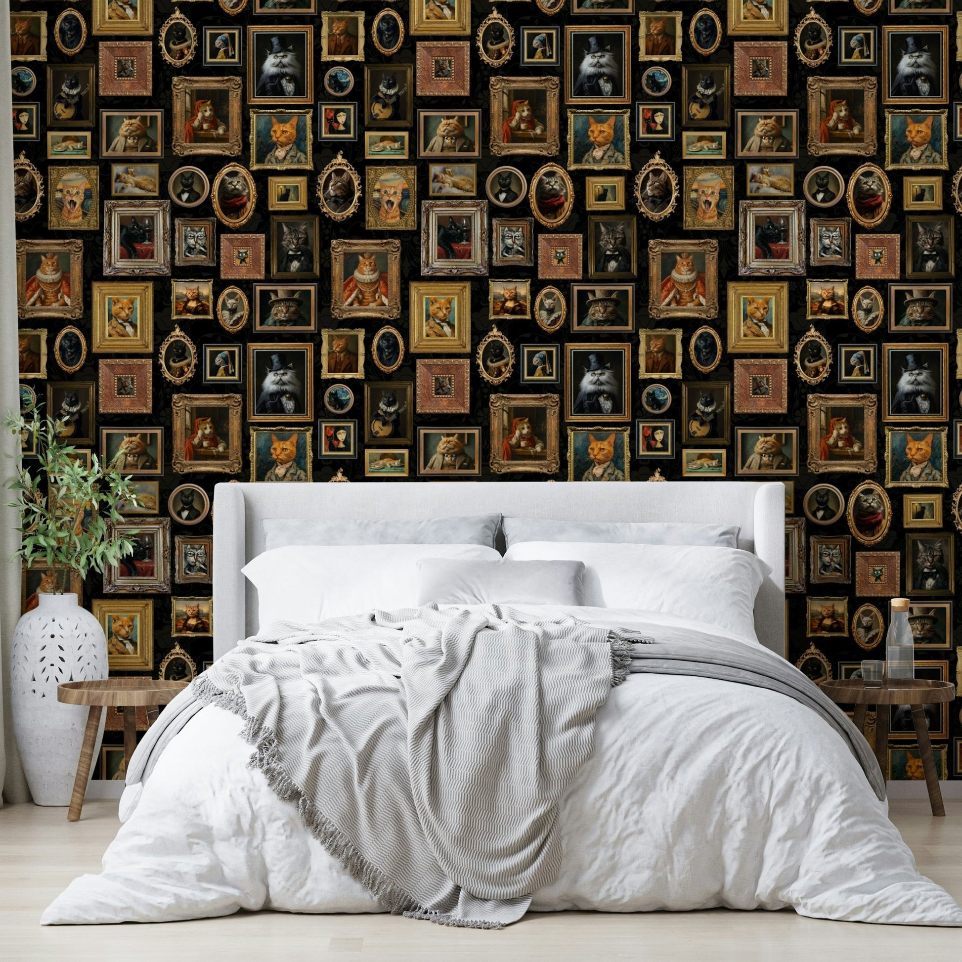 Wallpaper with a mix of neutral and accent colors.

