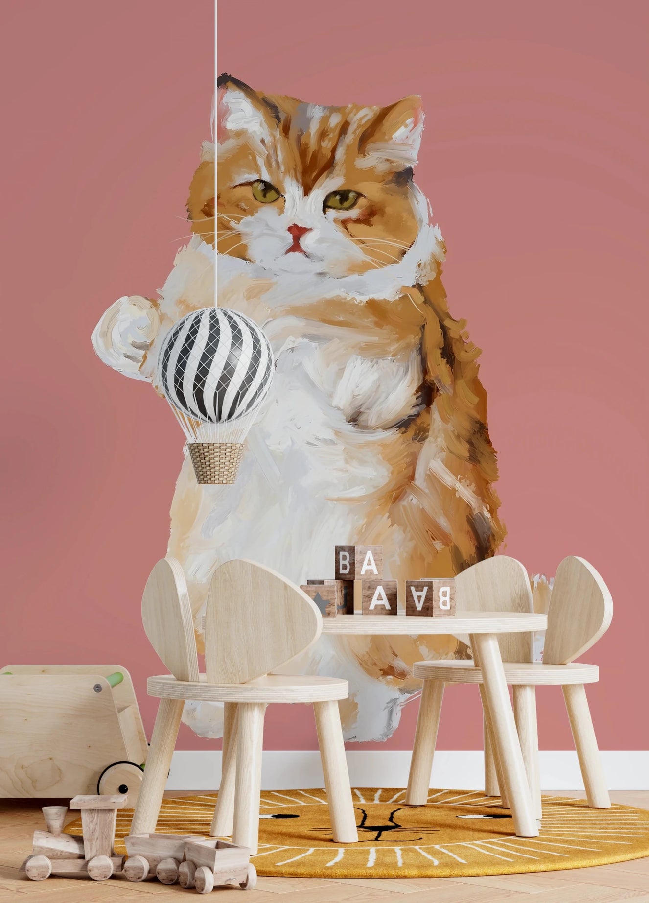 Purrfectly Perfect furry handpainted oil painting cat Wall Mural