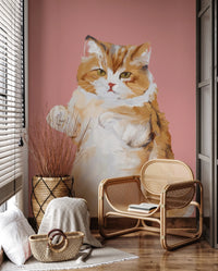 Purrfectly Perfect furry handpainted oil painting cat Wall Mural