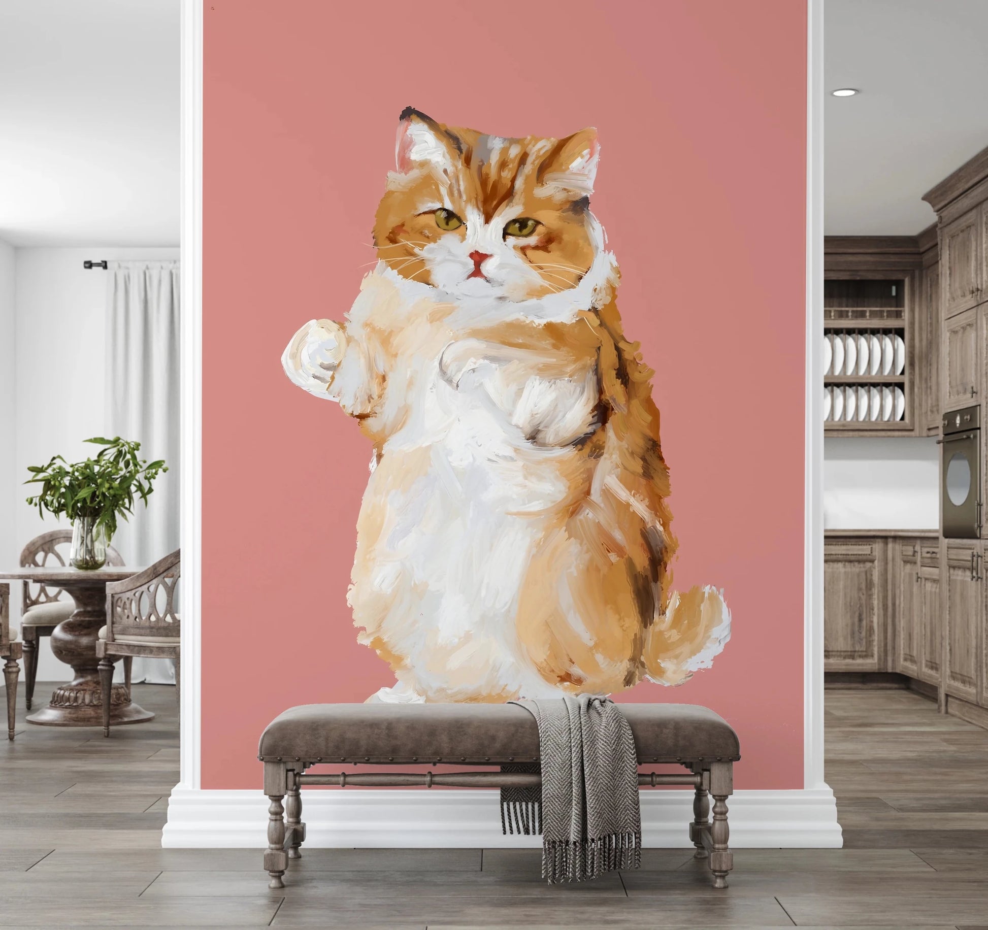 Purrfectly Perfect furry handpainted oil painting cat Wall Mural