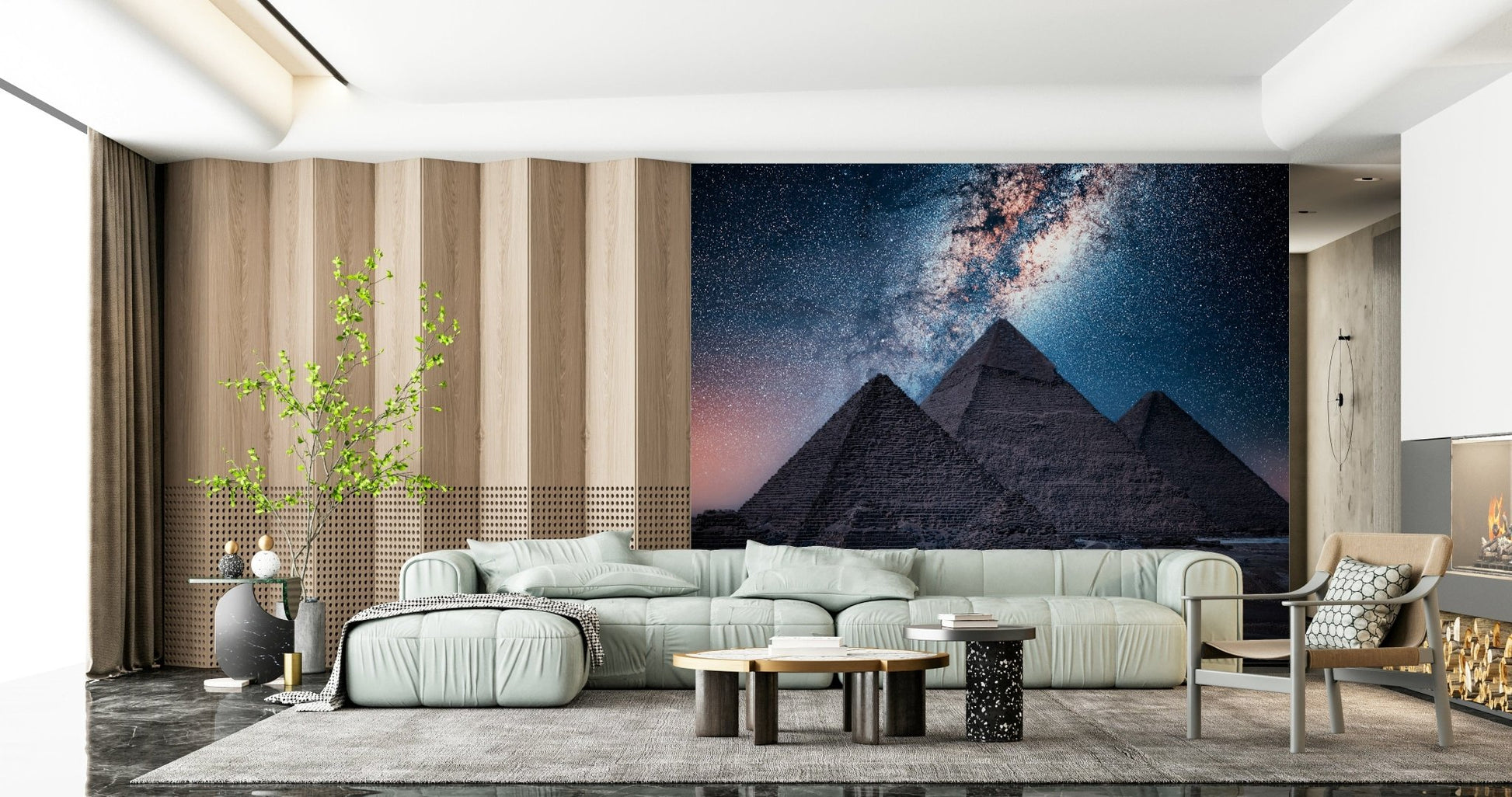 Egyptian pyramids at night wall mural for bedroom interior