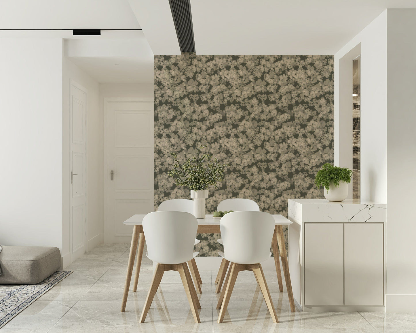 Tranquil stone floral wallpaper, artistic muted color, Whispered Florals visual.