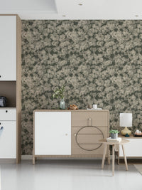 Understated silver bloom wall mural, Whispered Florals, elegant home adornment.