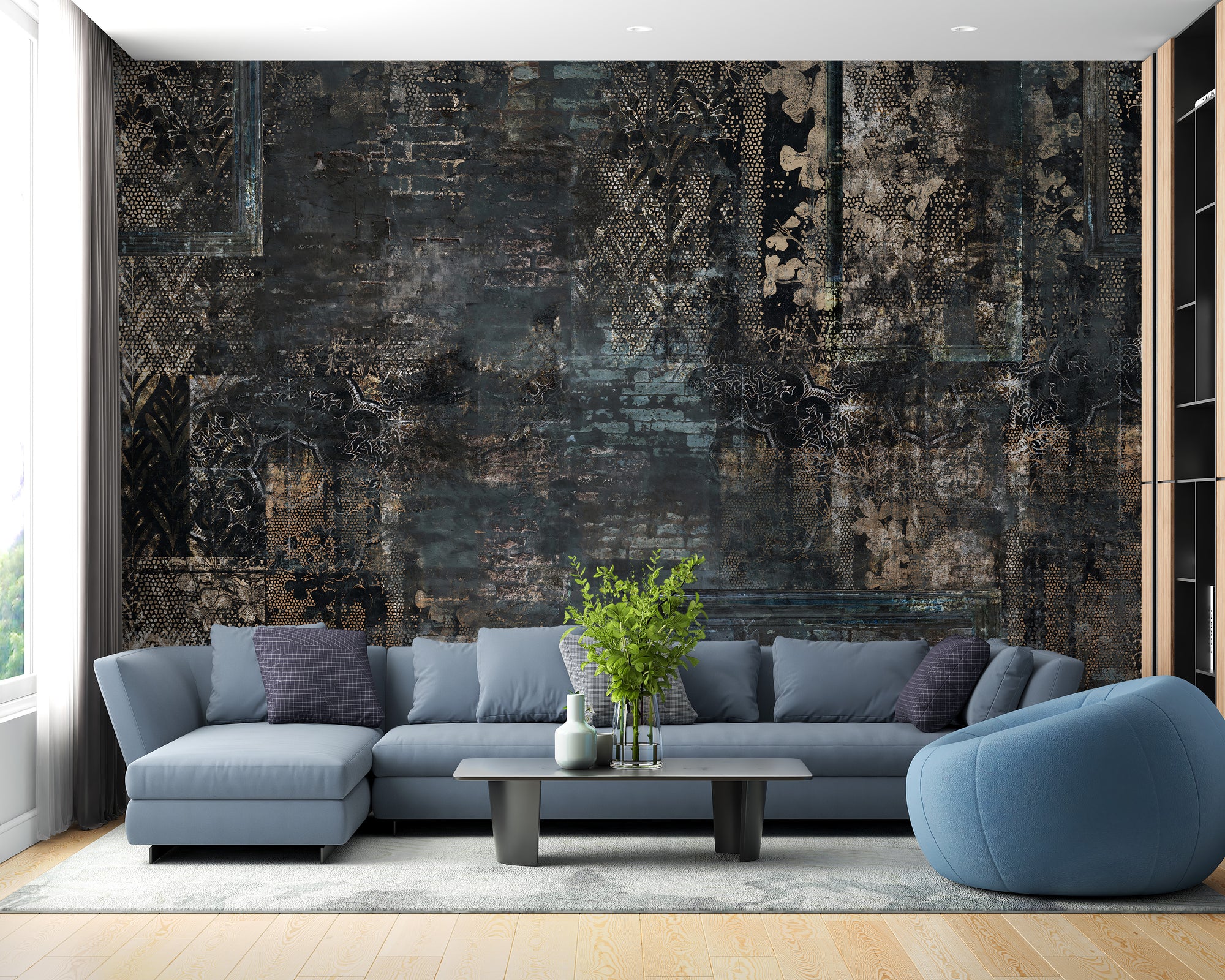 Quirky Plaid Pattern wallpaper mural shown as a full feature wall that highlights the design
