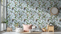 Rabbit and owl green leaves wallpaper

